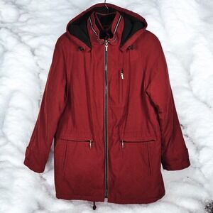 Croft & Barrow Mens Medium Red Hooded 2 in 1 Winter Parka Coat Jacket‎ Full Zip